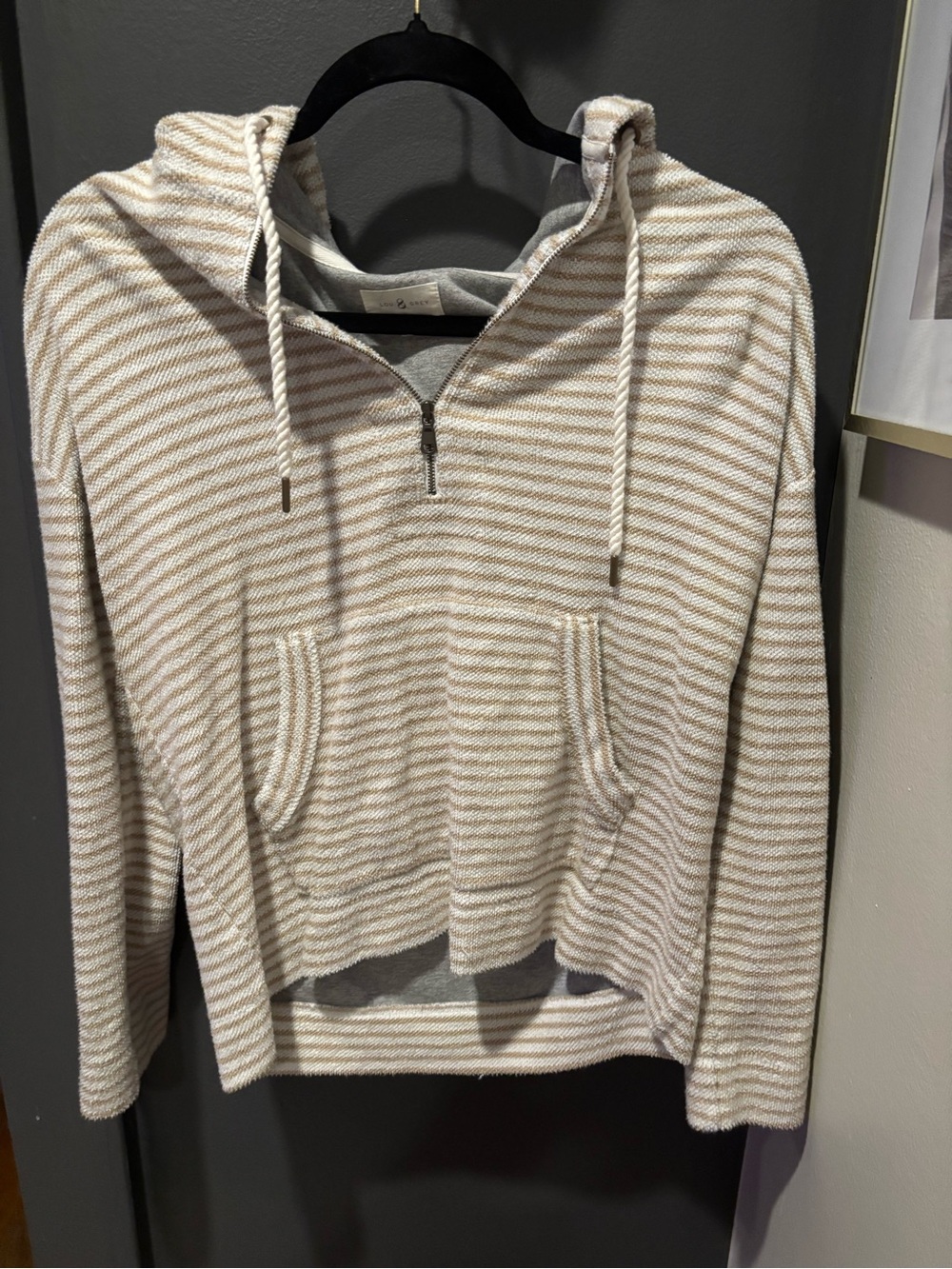 Lou & Grey Striped Half-Zip Hoodie - Cream & Tan